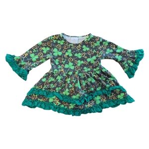 Green And Black Clover Patterned Flare Tunic Dress